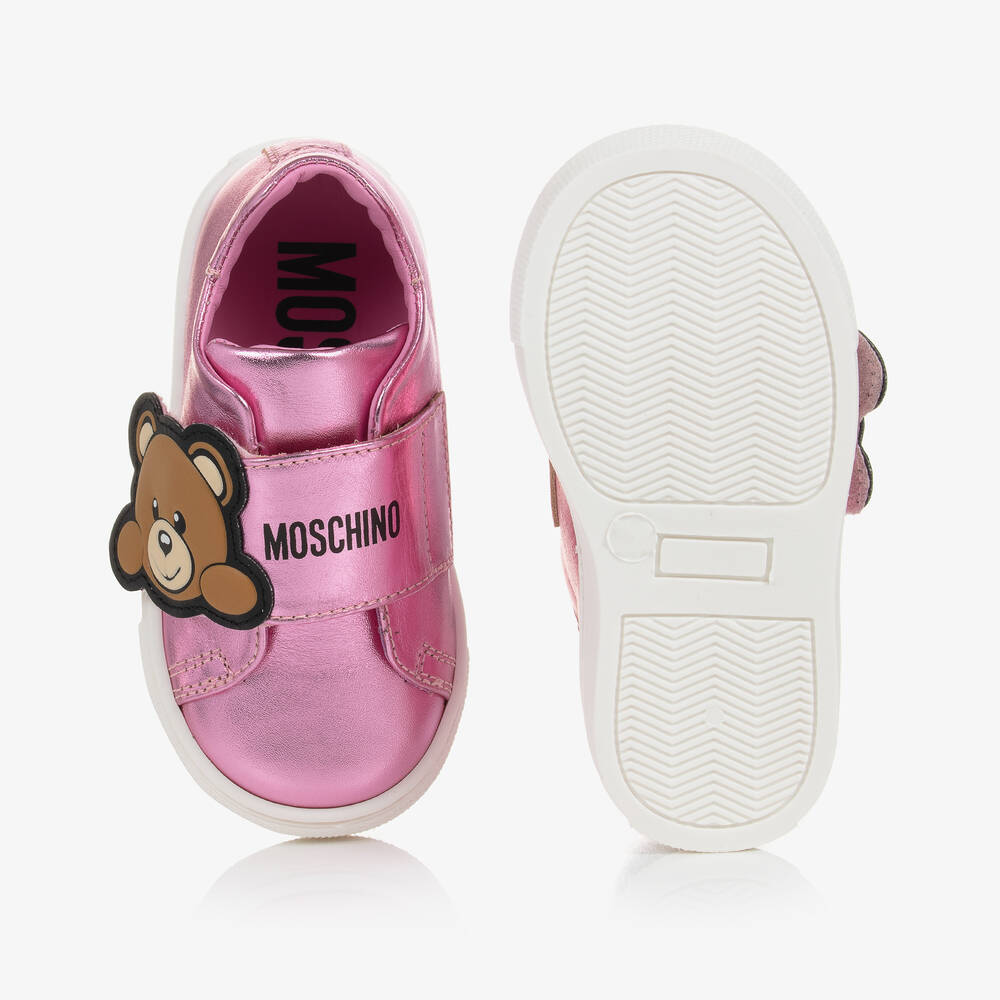 موسكينو Kid-Teen-ترينرز بطبعة تيدي بير جلد لون زهري متاليك | Childrensalon Outlet