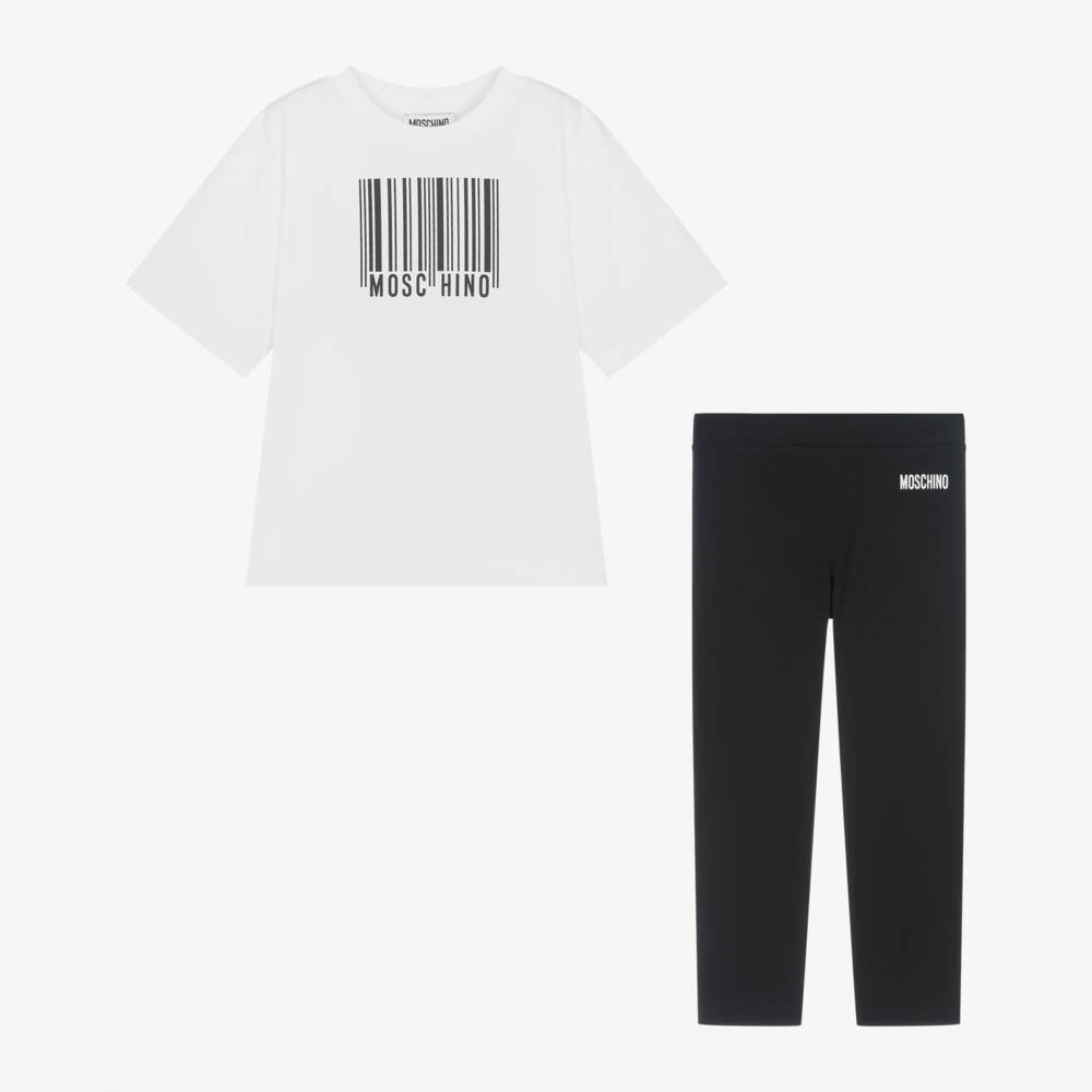 Moschino Kid-Teen-طقم ليقنز قطن لون أسود وأبيض للبنات | Childrensalon Outlet