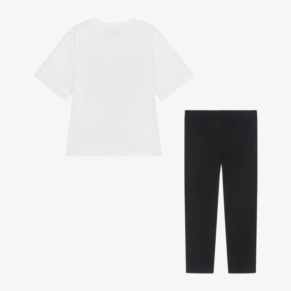 Moschino Kid-Teen-طقم ليقنز قطن لون أسود وأبيض للبنات | Childrensalon Outlet