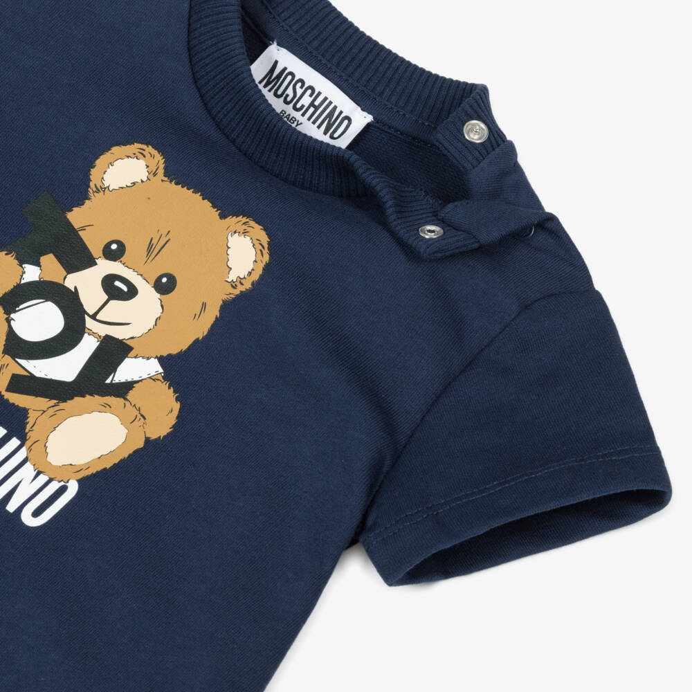 Moschino-Girls Navy Bear Print Dress | Childrensalon Outlet