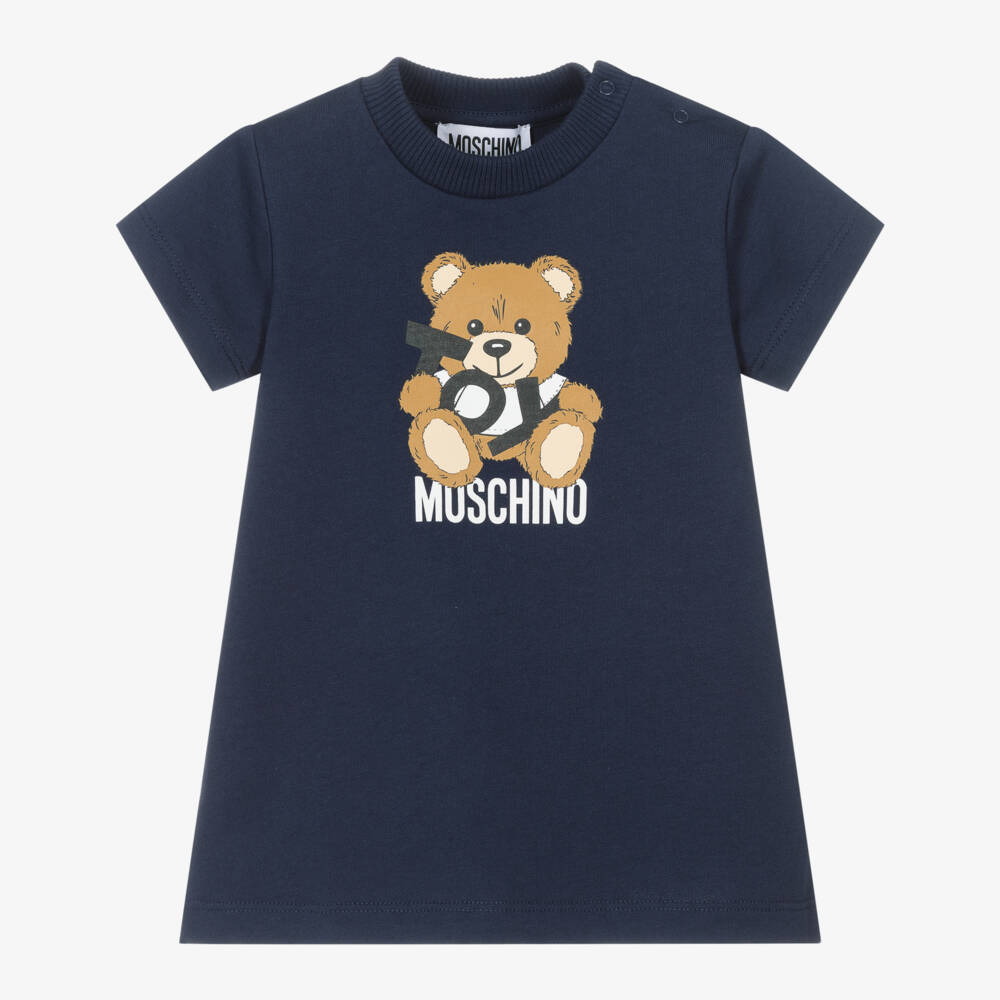 Moschino-فستان كحلي للبنات بطبعة دب | Childrensalon Outlet