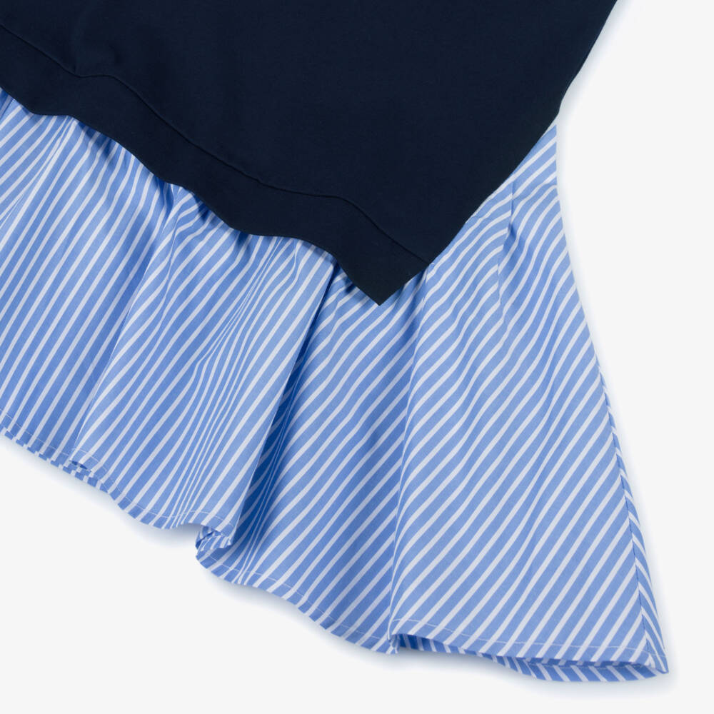 Moschino-Girls Navy Blue Cotton Dress with Colourful Logo | Childrensalon Outlet