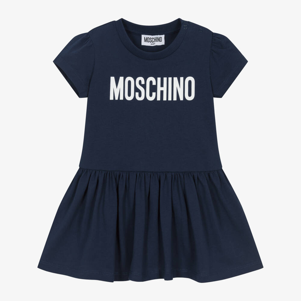 Moschino-Girls Navy Blue Cotton Jersey Dress | Childrensalon Outlet