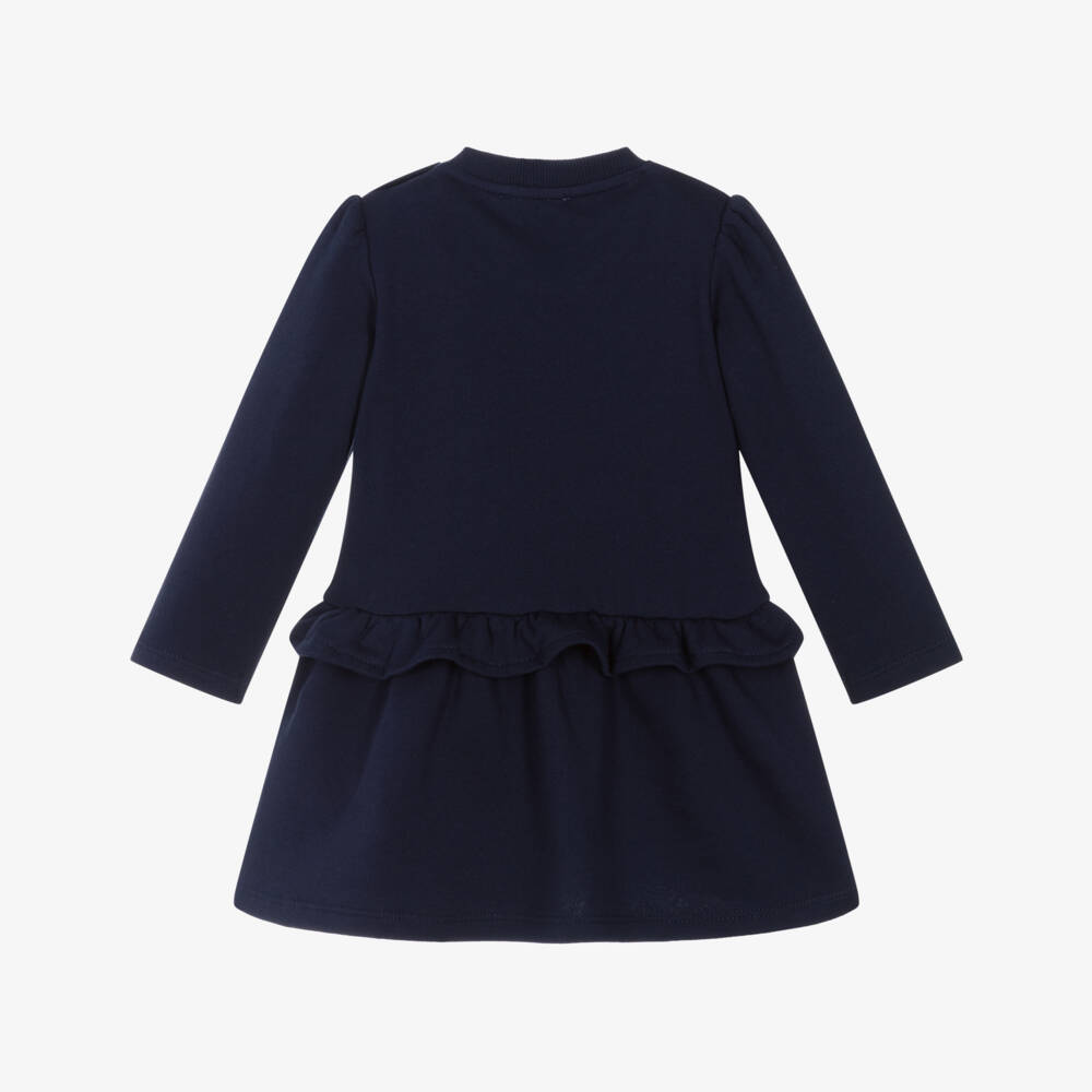 Moschino-Girls Navy Blue Cotton Jersey Dress with Gold Teddy Logo | Childrensalon Outlet