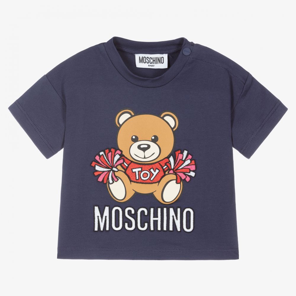 Moschino Baby - Girls Navy Blue Cotton T-Shirt | Childrensalon