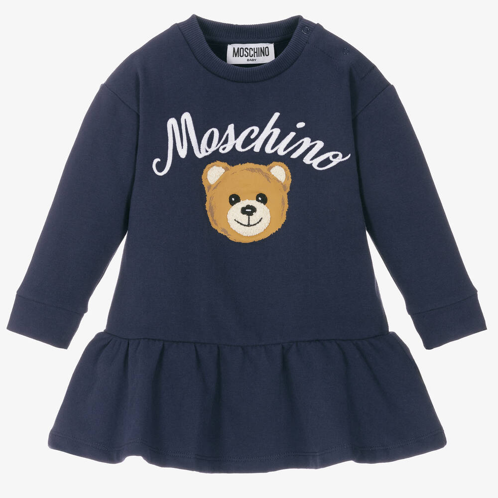Moschino Baby - Girls Navy Blue Cotton Teddy Bear Dress | Childrensalon