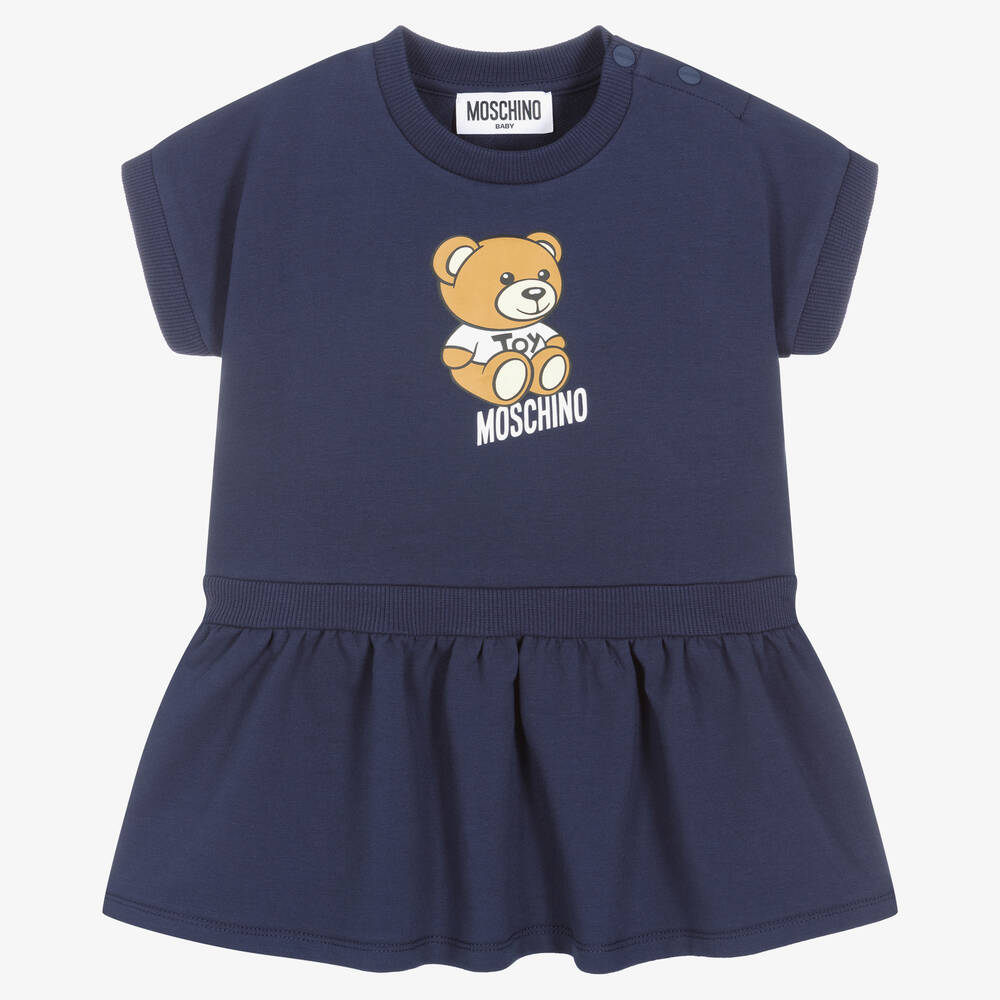Moschino Baby - Girls Navy Blue Logo Jersey Dress | Childrensalon
