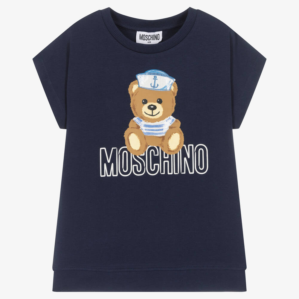 Moschino Kid-Teen - Синяя футболка макси с пайетками | Childrensalon