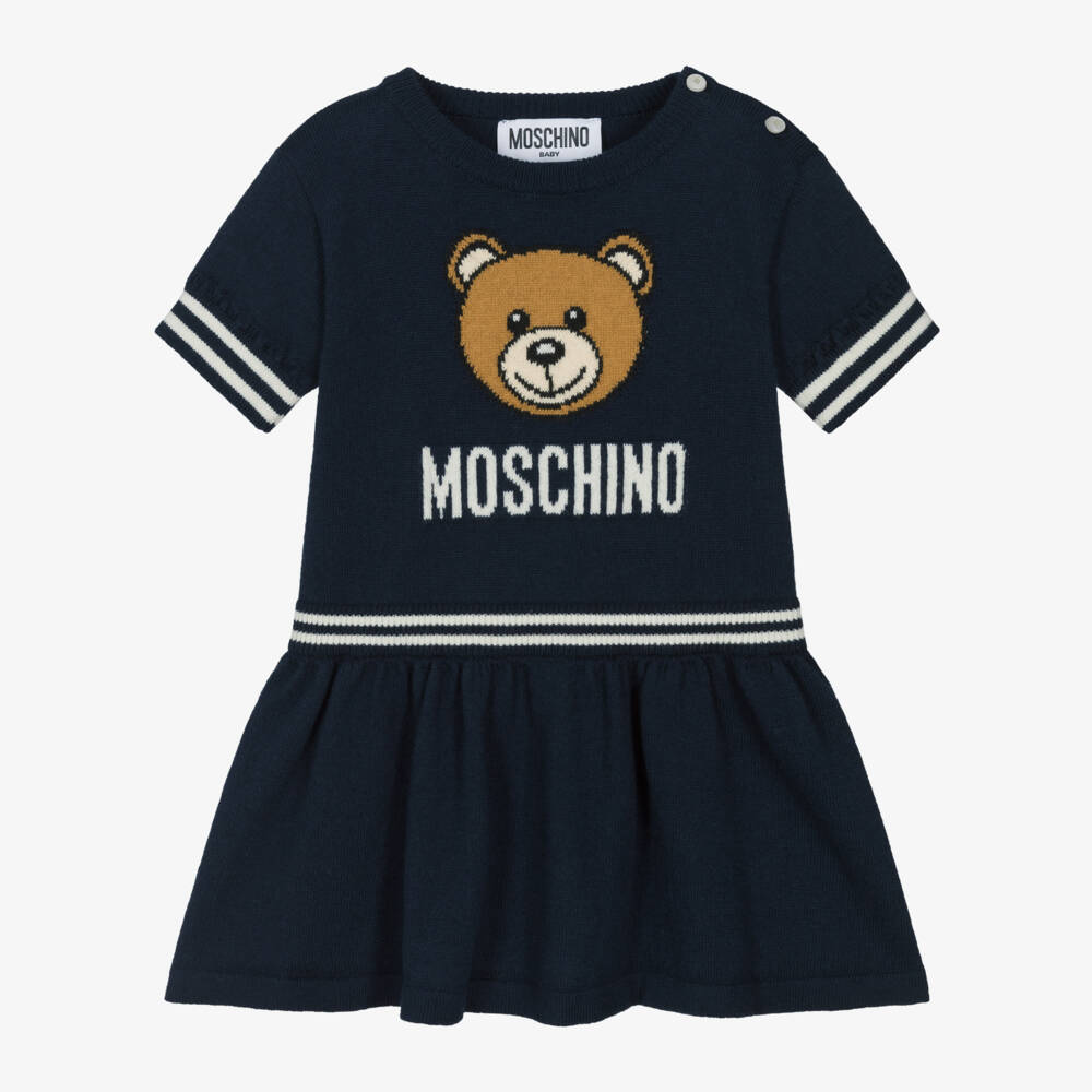Moschino Baby-Girls Navy Cotton Wool Dress | Childrensalon Outlet