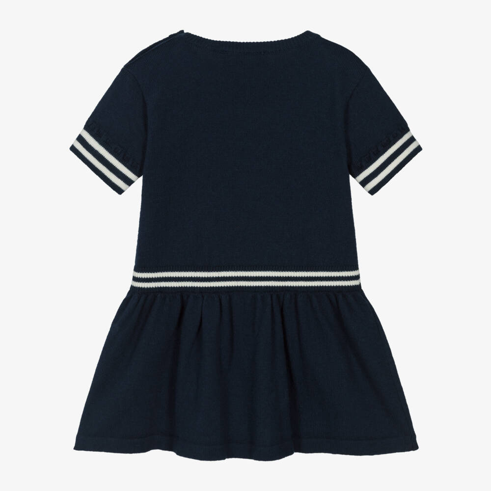 Moschino Baby-Girls Navy Cotton Wool Dress | Childrensalon Outlet