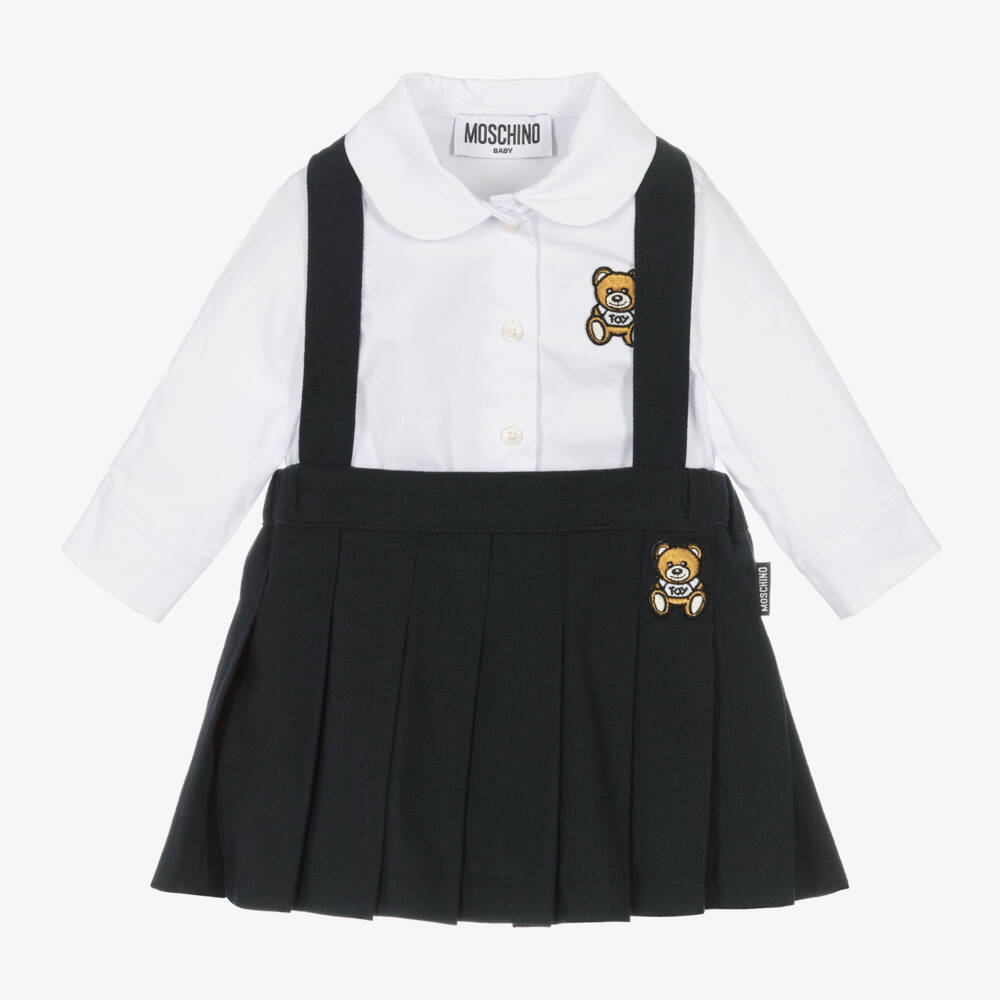 Moschino Baby-Girls Navy Pleated Skirt Ensemble | Childrensalon Outlet