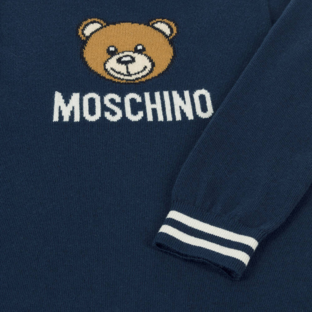 Moschino Кид-Тин-Синее платье-свитер с высоким воротом для девочек | Childrensalon Outlet