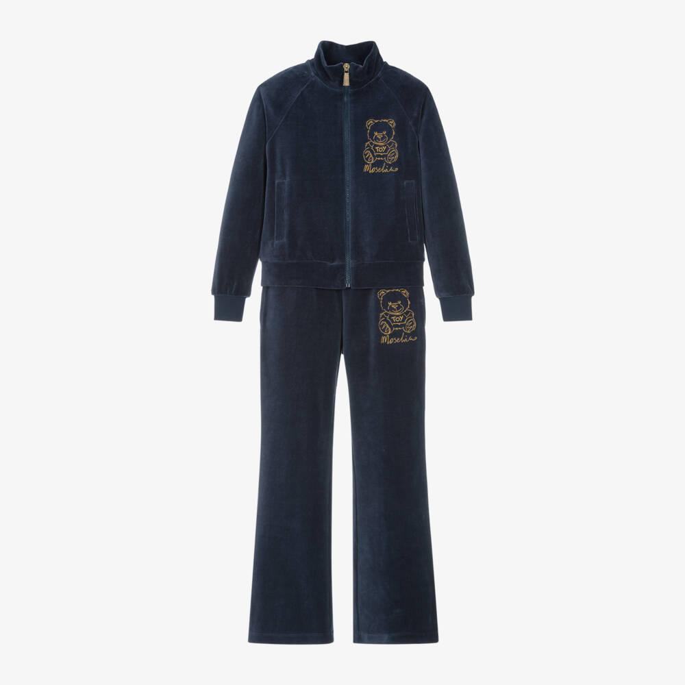 Moschino Kid-Teen-Girls Navy Velour Bear Set | Childrensalon Outlet