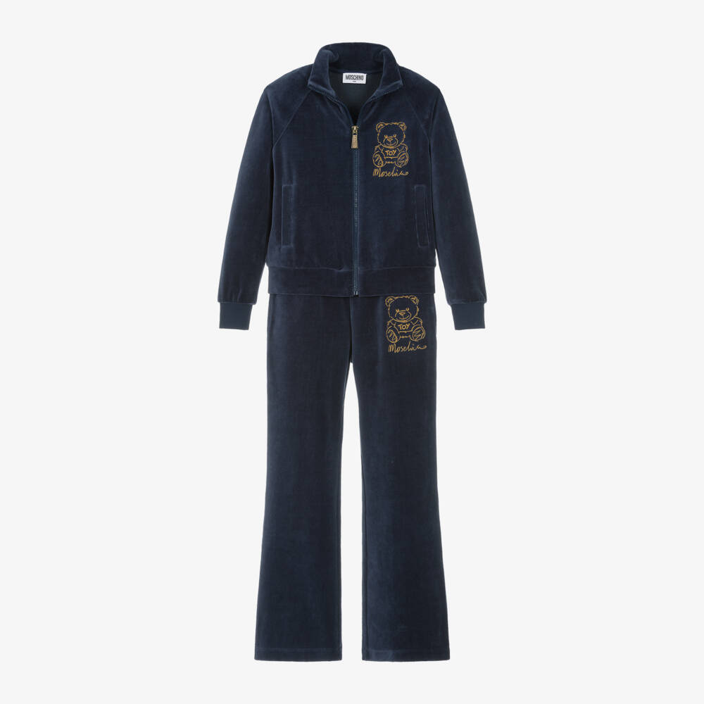 Moschino Kid-Teen-بدلة رياضية دب تيدي قطيفة لون كحلي للبنات | Childrensalon Outlet