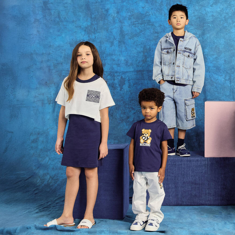 Moschino-Girls Navy & White Jersey Ensemble | Childrensalon Outlet