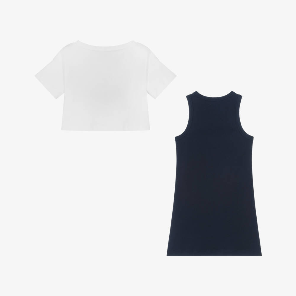 Moschino-Girls Navy & White Jersey Ensemble | Childrensalon Outlet