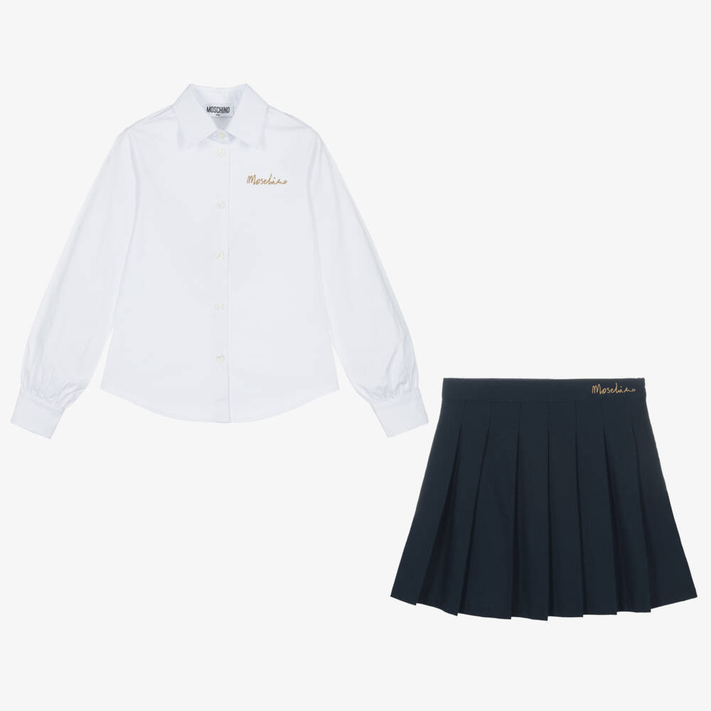 Moschino Kid-Teen-Girls Off-White & Navy Skirt Ensemble | Childrensalon Outlet