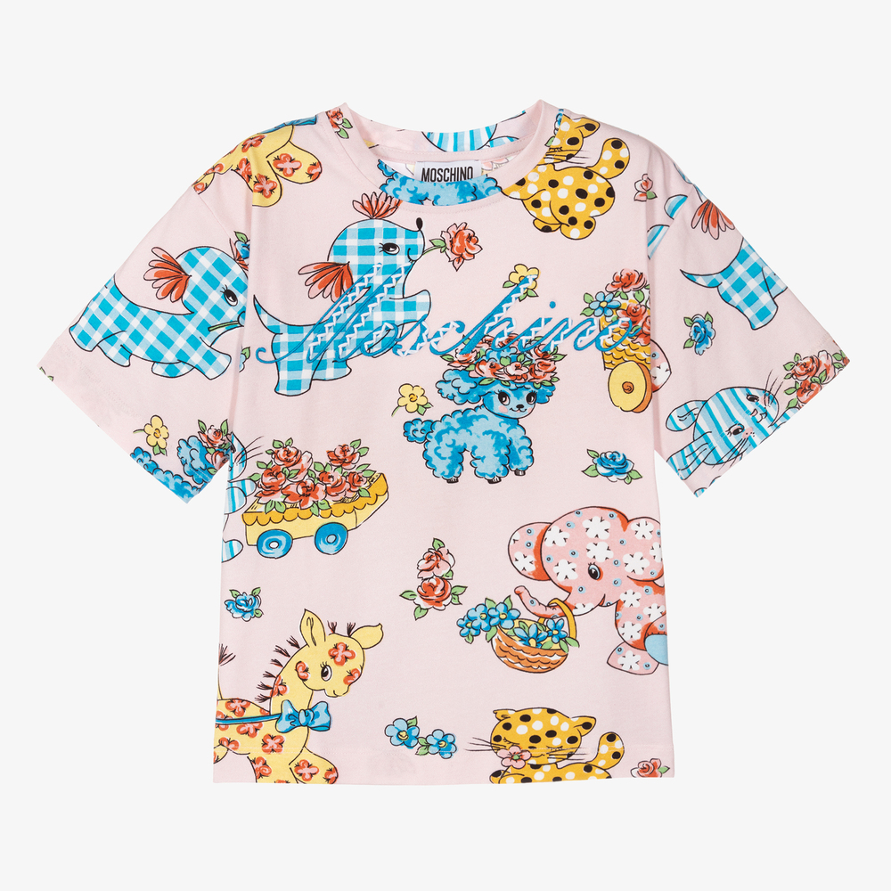 Moschino Kid-Teen - Girls Pale Pink Cotton T-Shirt | Childrensalon