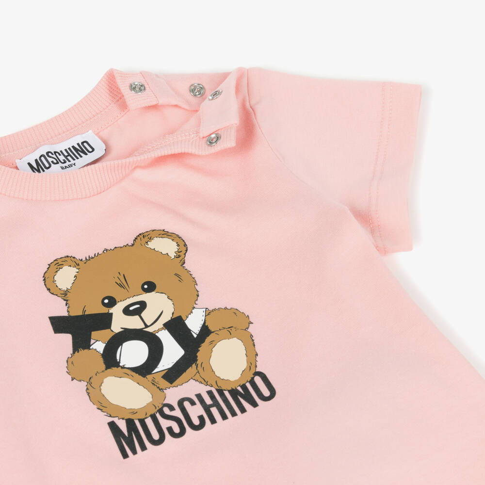 Moschino-Girls' Pale Pink Teddy Tee | Childrensalon Outlet