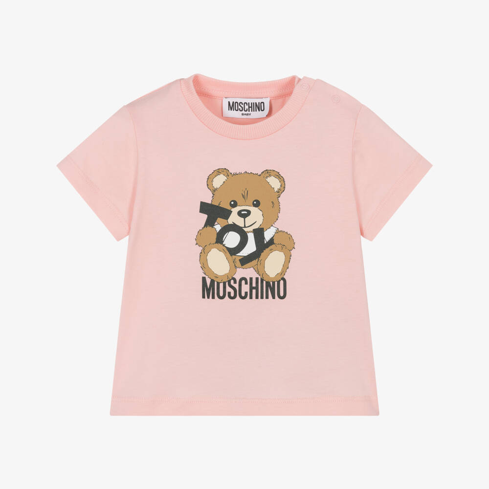 Moschino-Girls' Pale Pink Teddy Tee | Childrensalon Outlet