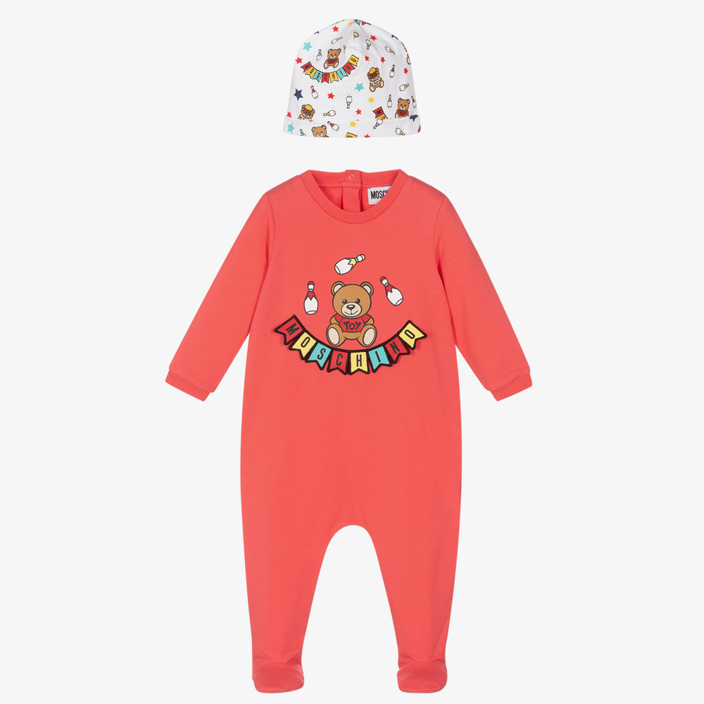 Moschino Baby-Girls Pink Babygrow & Hat Set | Childrensalon Outlet