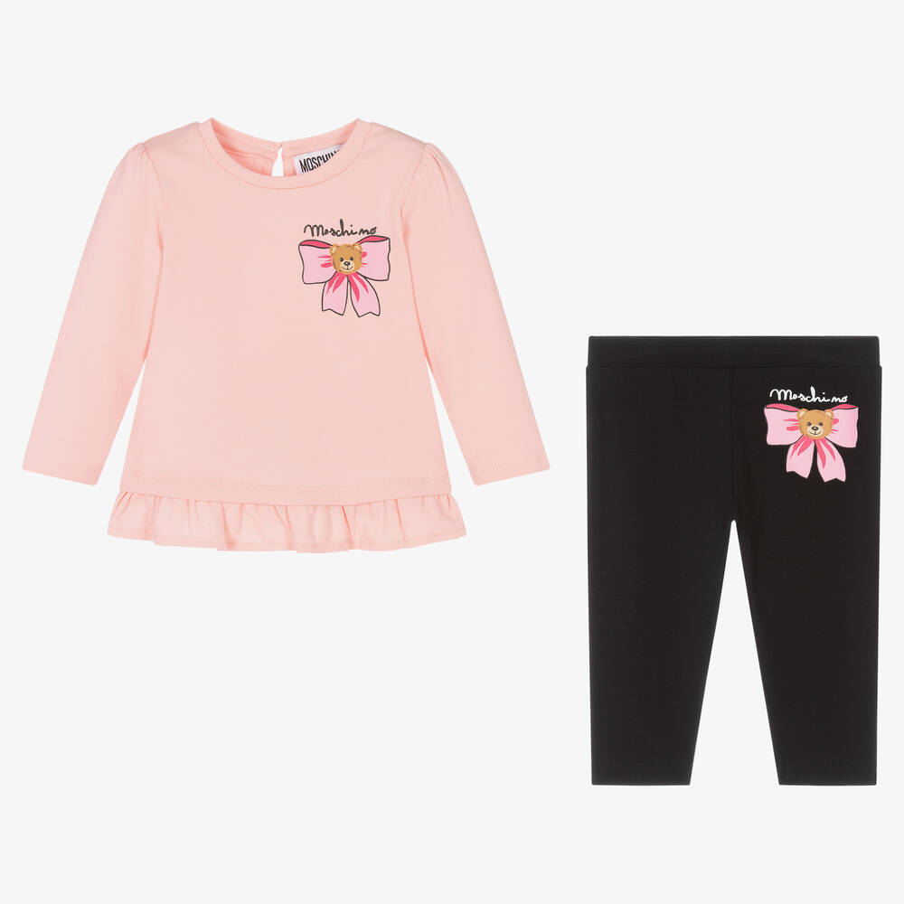 Moschino Baby-طقم ليغنغز أطفال بناتي قطن جيرسي لون زهري وأسود | Childrensalon Outlet