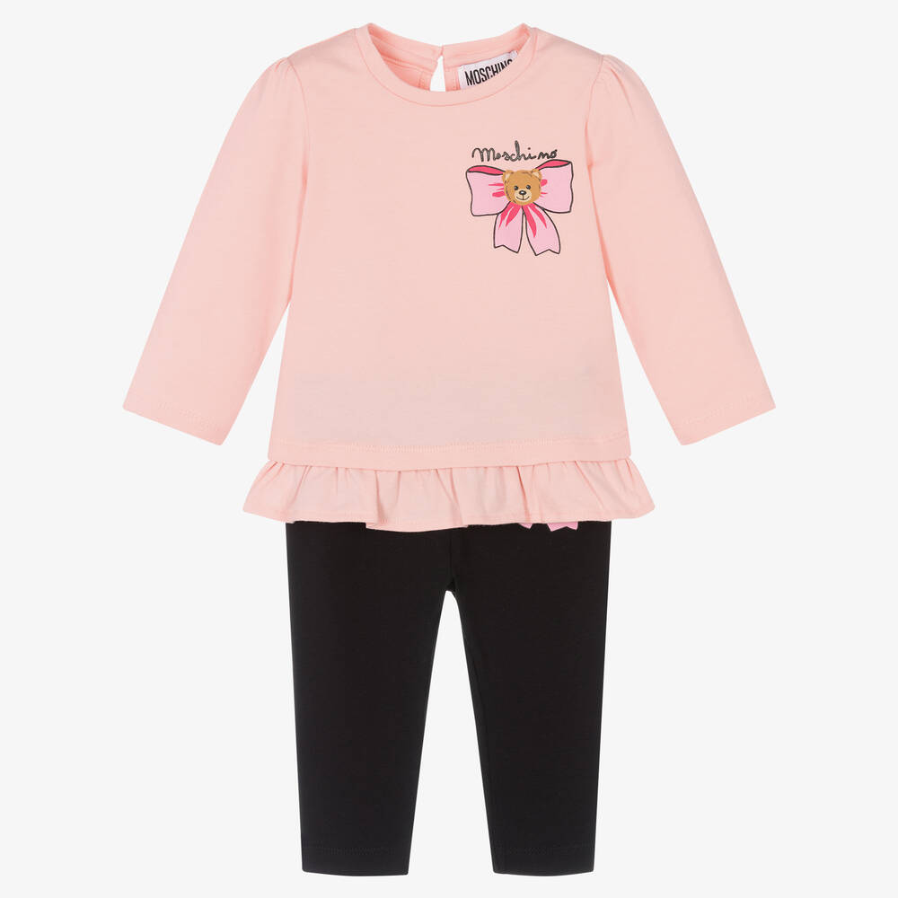 Moschino Baby - Розовый топ и черные легинсы для девочек | Childrensalon
