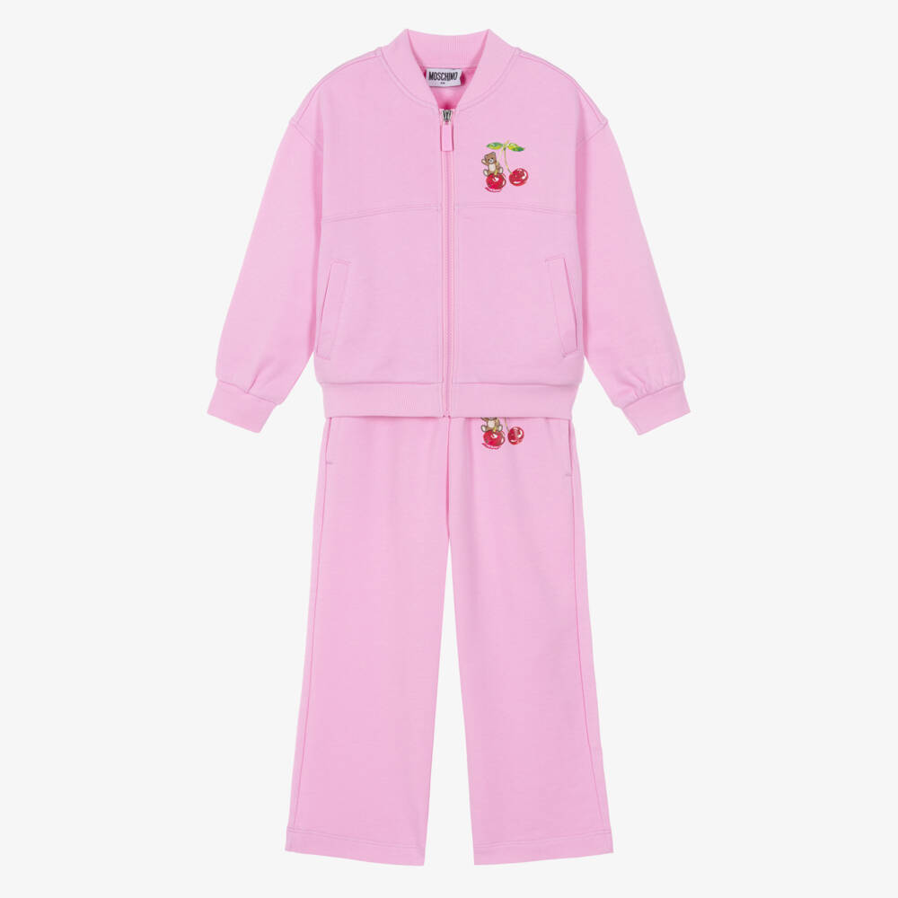 Moschino-Girls Pink Cherry Tracksuit Set | Childrensalon Outlet