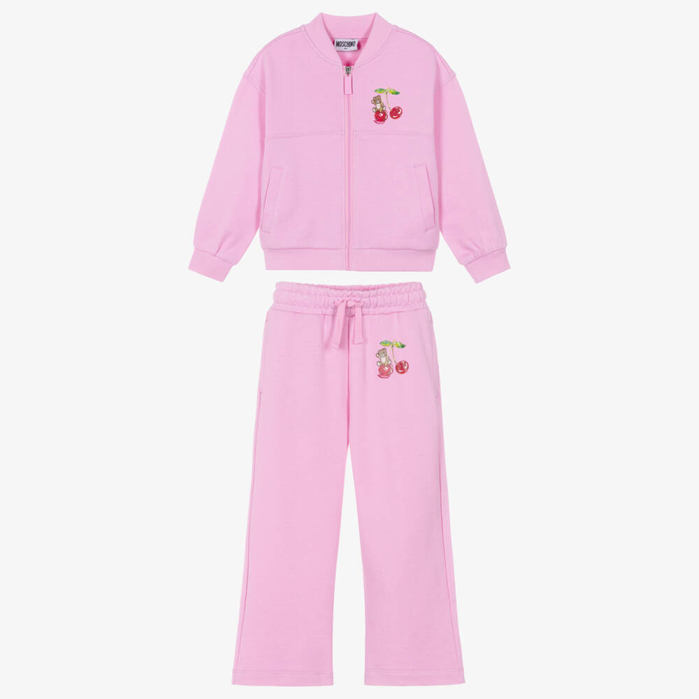 Moschino-Girls Pink Cherry Tracksuit Set | Childrensalon Outlet