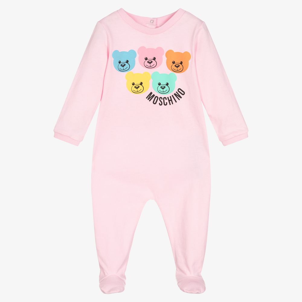 Moschino Baby - Girls Pink Cotton Babygrow | Childrensalon