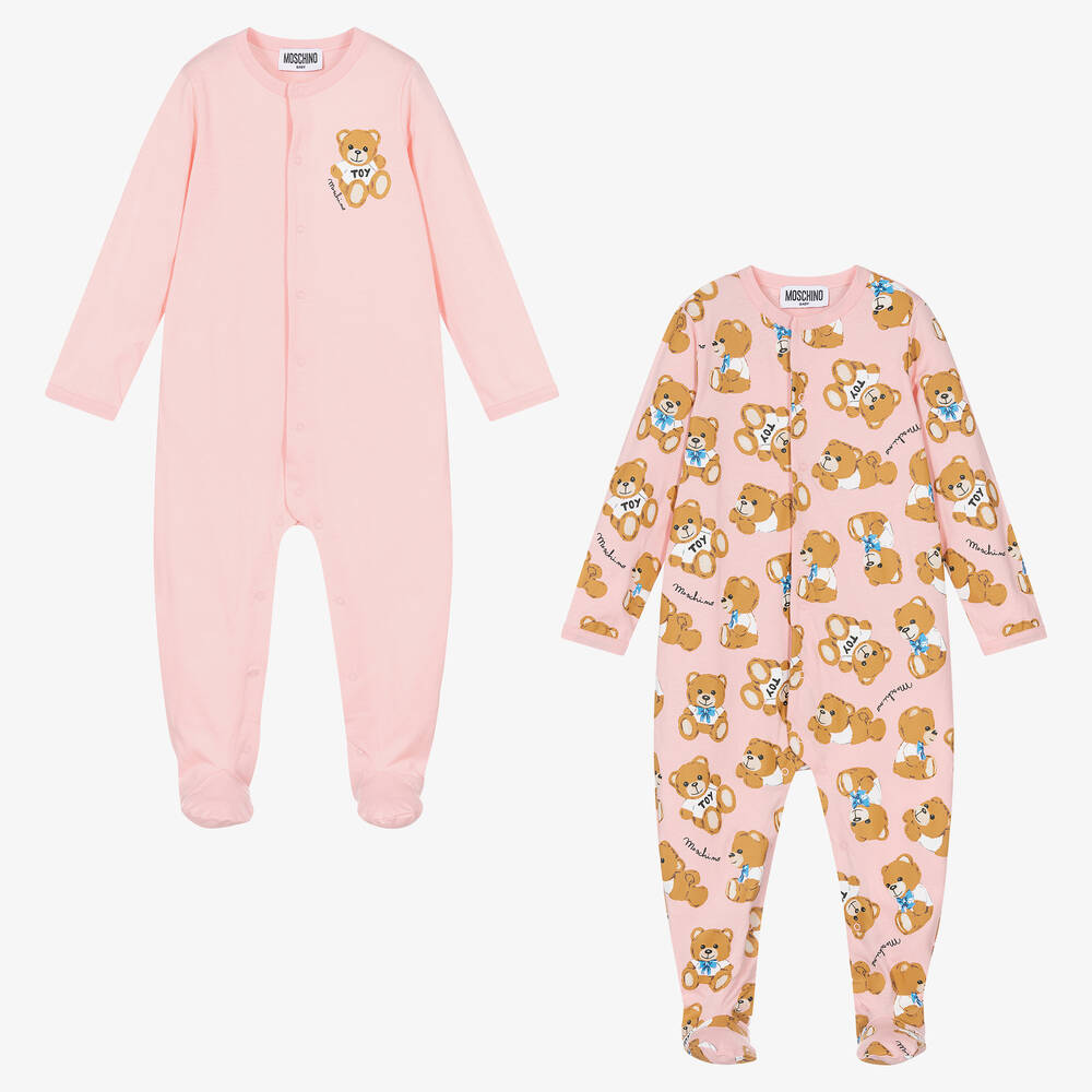 Moschino Baby - Girls Pink Cotton Babygrows (2 Pack) | Childrensalon