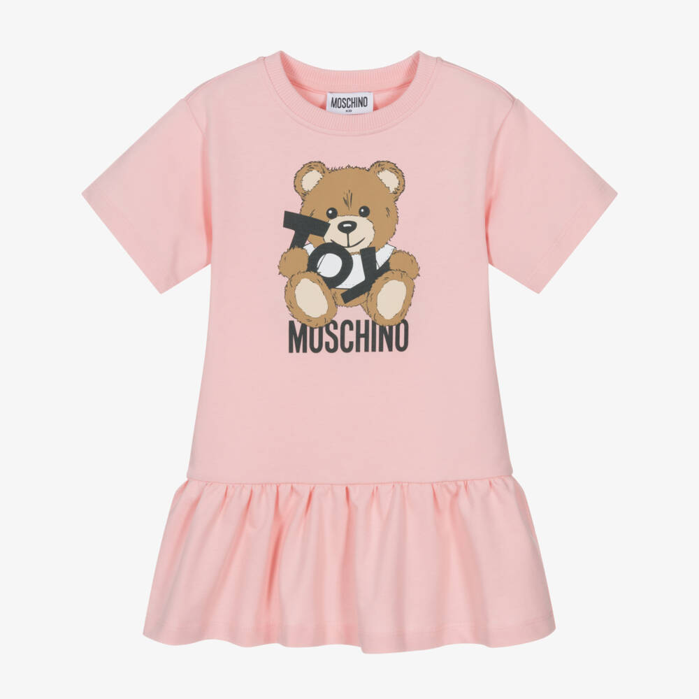 Moschino-فستان وردي قطني للبنات مع دب | Childrensalon Outlet