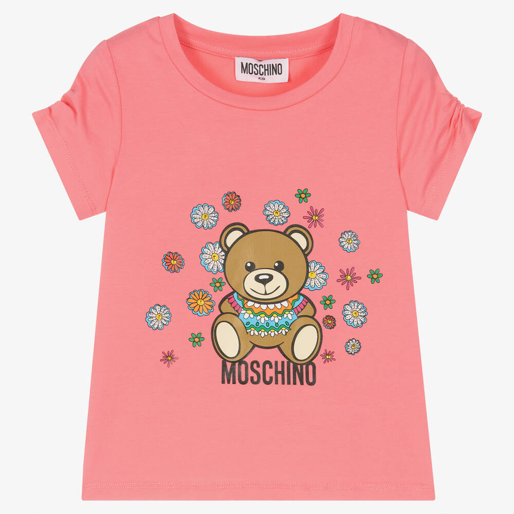 Moschino Kid-Teen - تيشيرت قطن جيرسي مزين بديامنتي لون زهري للبنات | Childrensalon