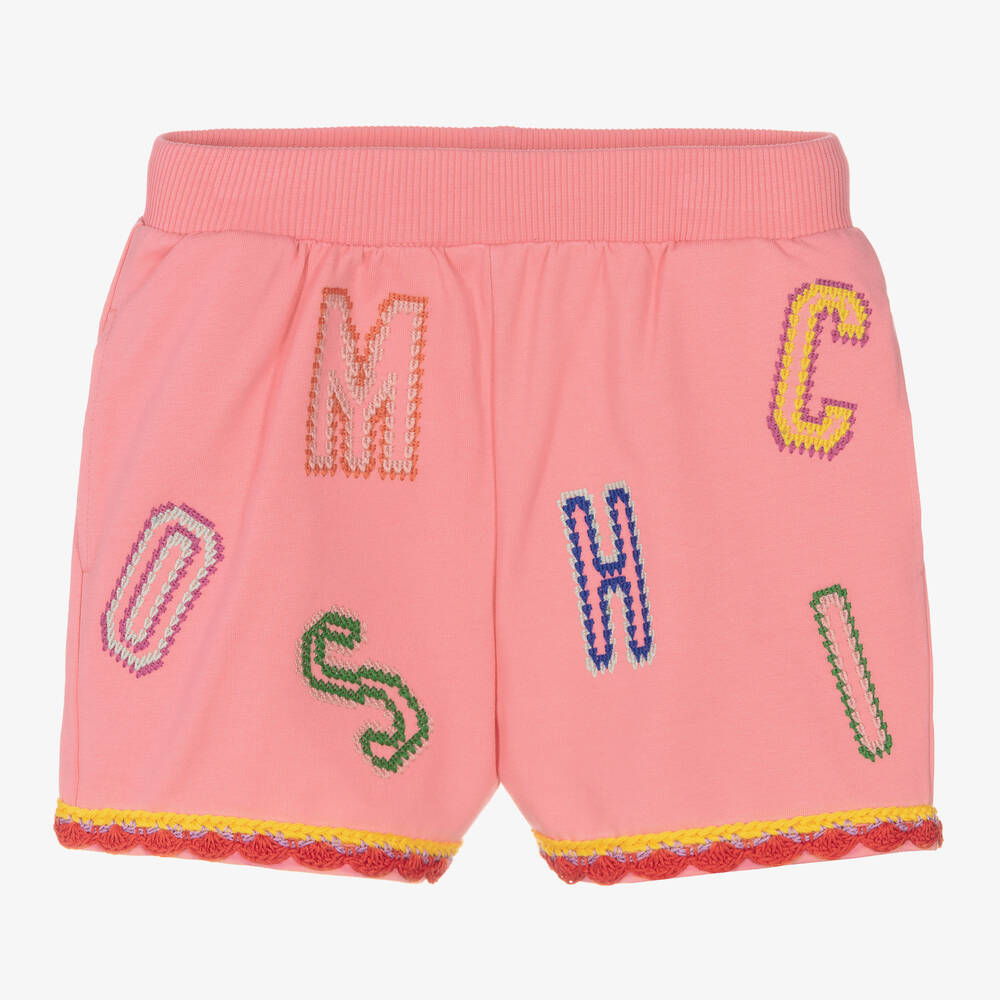 Moschino Kid-Teen - Girls Pink Cotton Embrodered Logo Shorts | Childrensalon