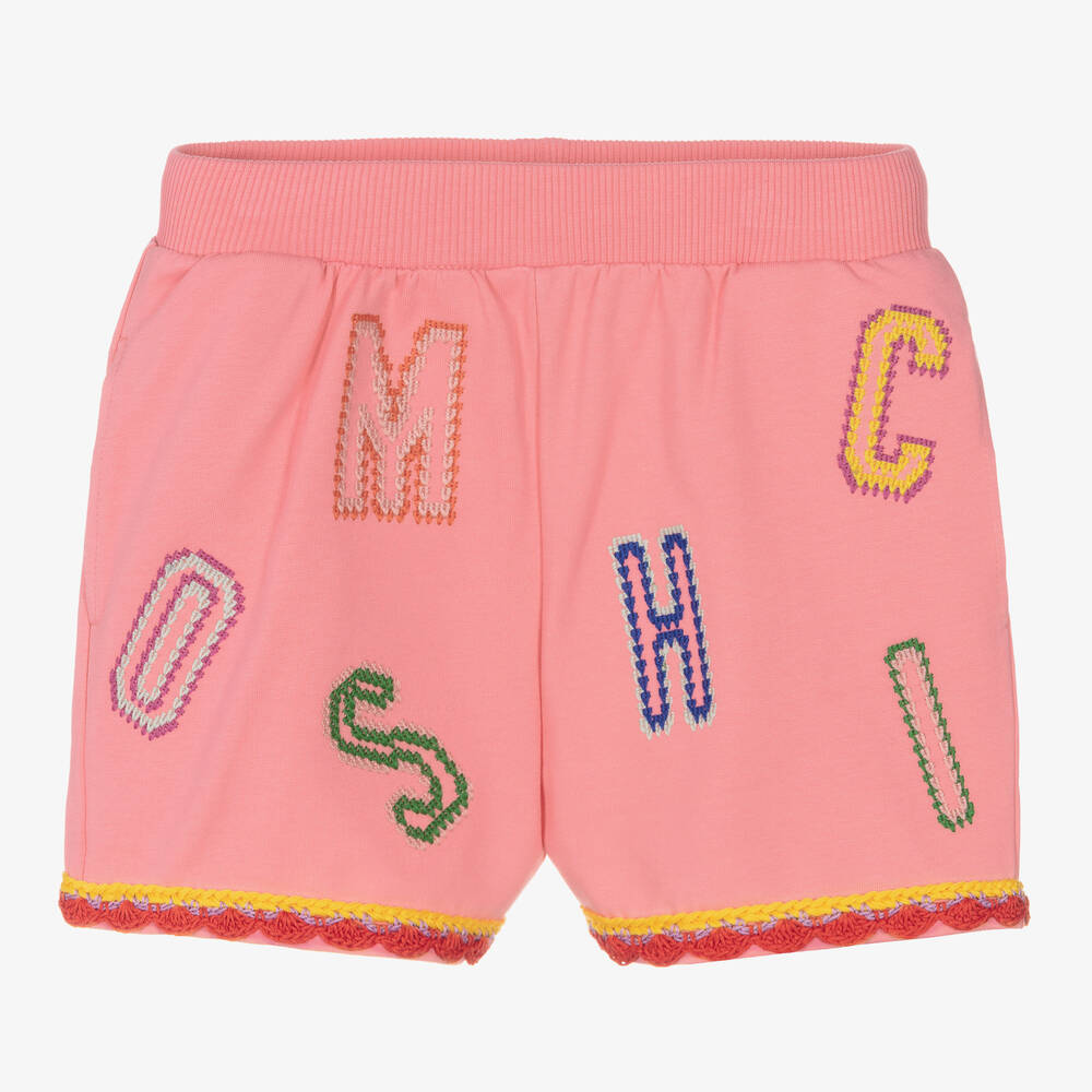 Moschino Kid-Teen - Розовые хлопковые шорты с вышивкой | Childrensalon