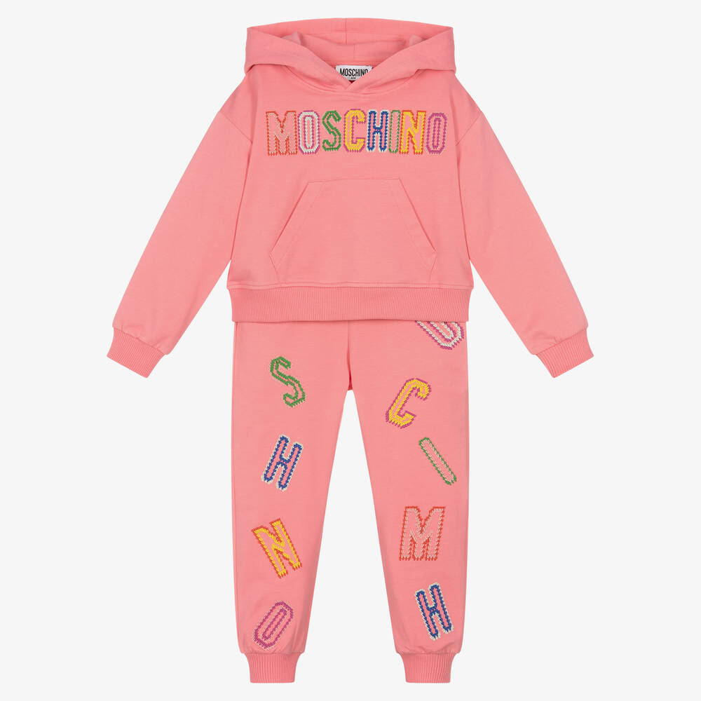 Moschino Kid-Teen - Розовый спортивный костюм из хлопка с вышивкой | Childrensalon