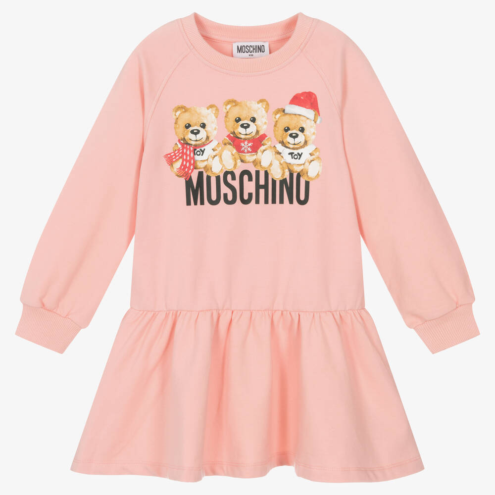 Moschino Kid-Teen - Розовое хлопковое платье с медвежатами | Childrensalon