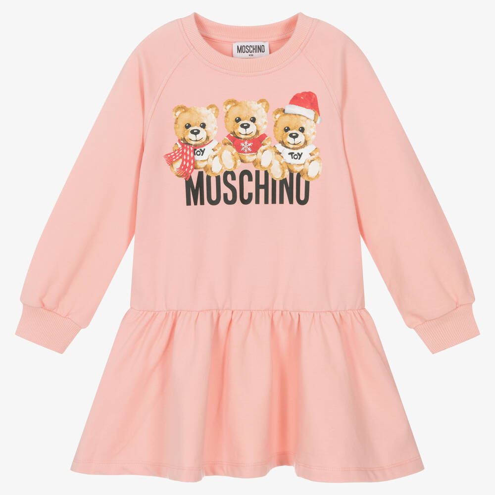 Moschino Kid-Teen - Rosa Baumwollkleid mit Teddys | Childrensalon