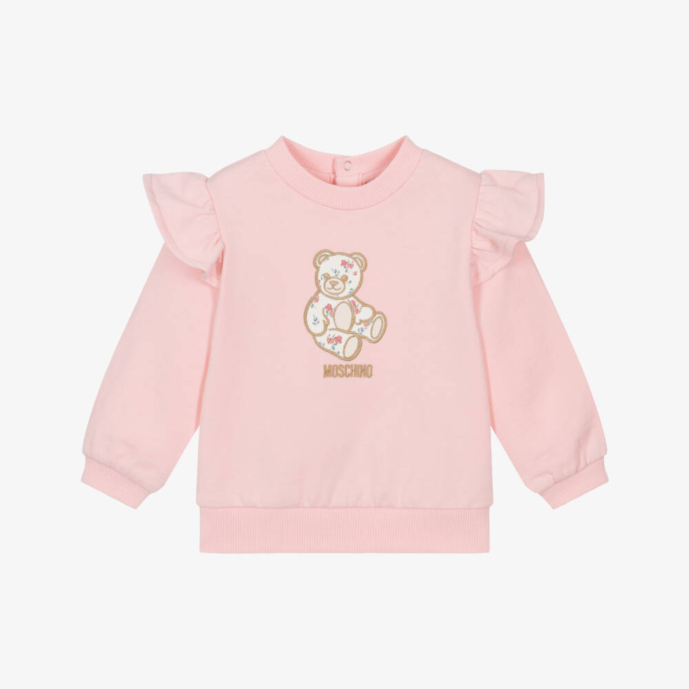 Moschino-Girls Pink Cotton Floral Teddy Bear Sweatshirt | Childrensalon Outlet
