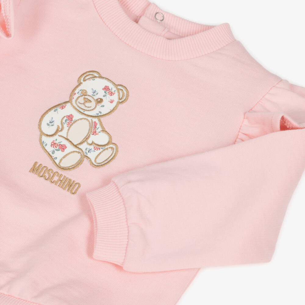 Moschino-Girls Pink Cotton Floral Teddy Bear Sweatshirt | Childrensalon Outlet