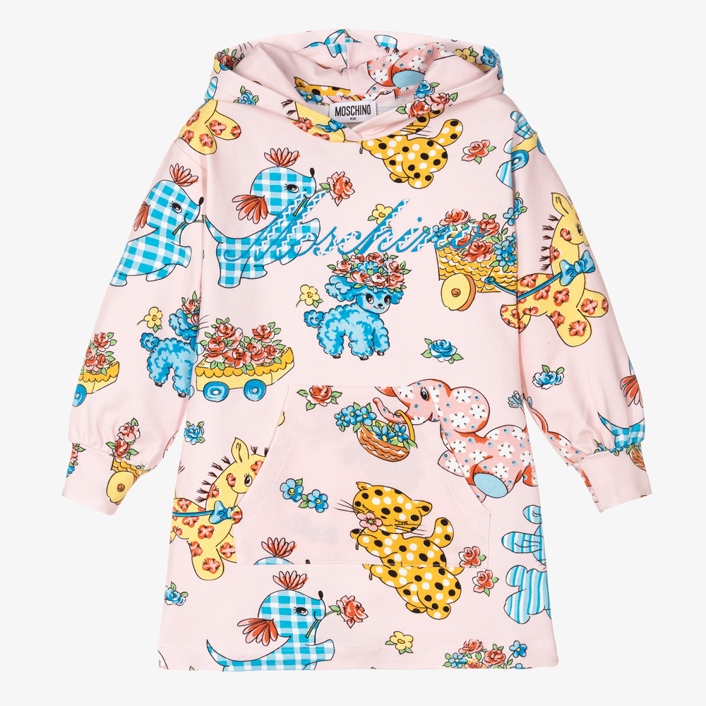 Moschino Kid-Teen - Girls Pink Cotton Hoodie Dress | Childrensalon