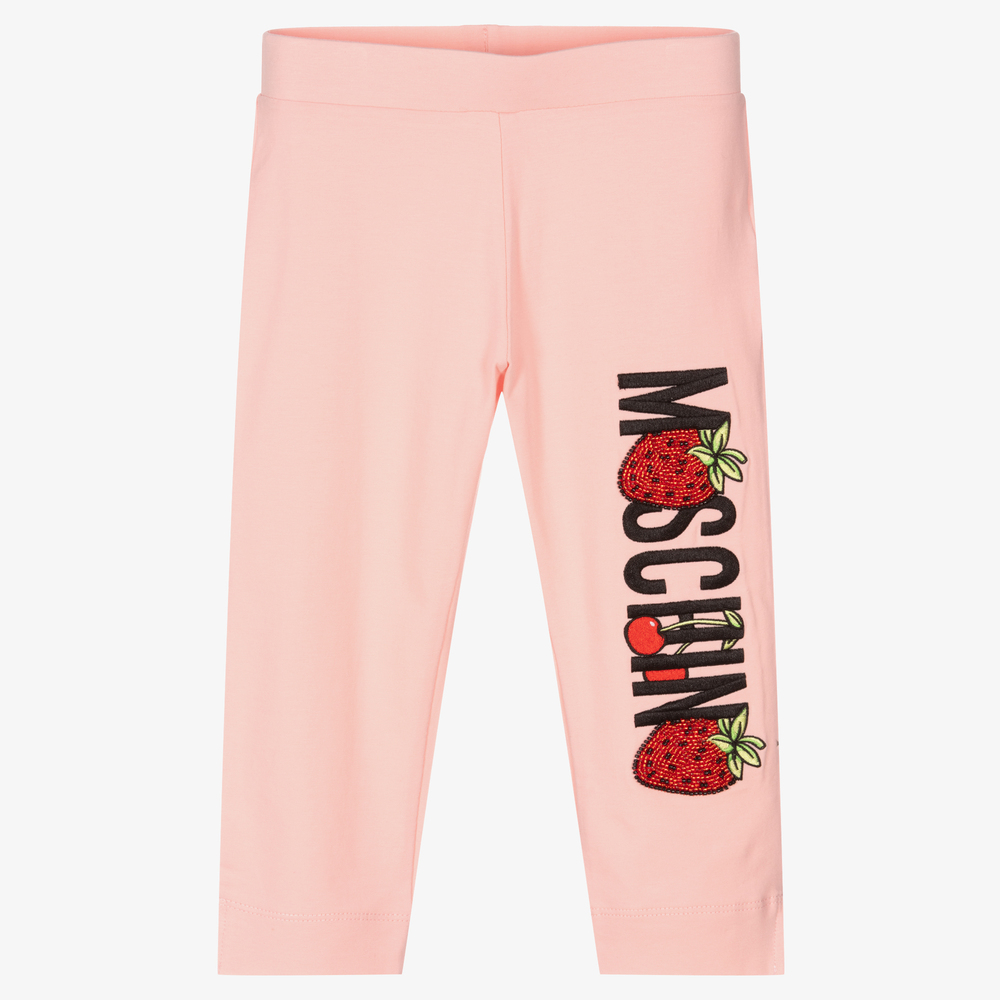 Moschino Kid-Teen - Розовые хлопковые легинсы для девочек | Childrensalon