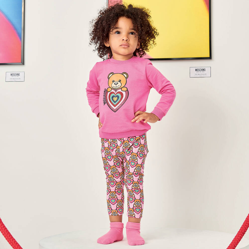 Moschino Baby-Girls Pink Cotton Leggings | Childrensalon Outlet