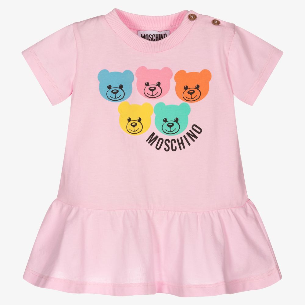 Moschino Baby - Girls Pink Cotton Logo Dress | Childrensalon
