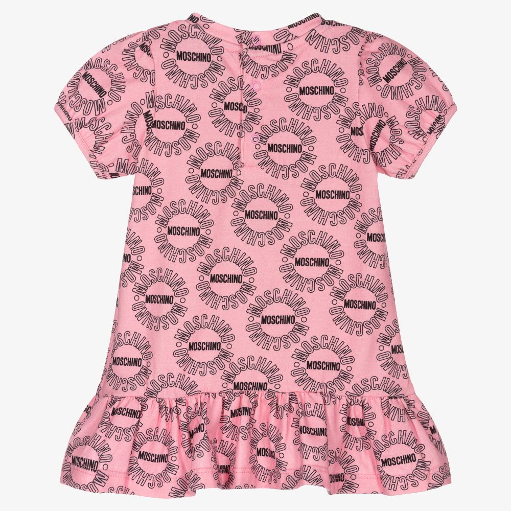 Moschino Baby - Girls Pink Cotton Logo Dress | Childrensalon Outlet