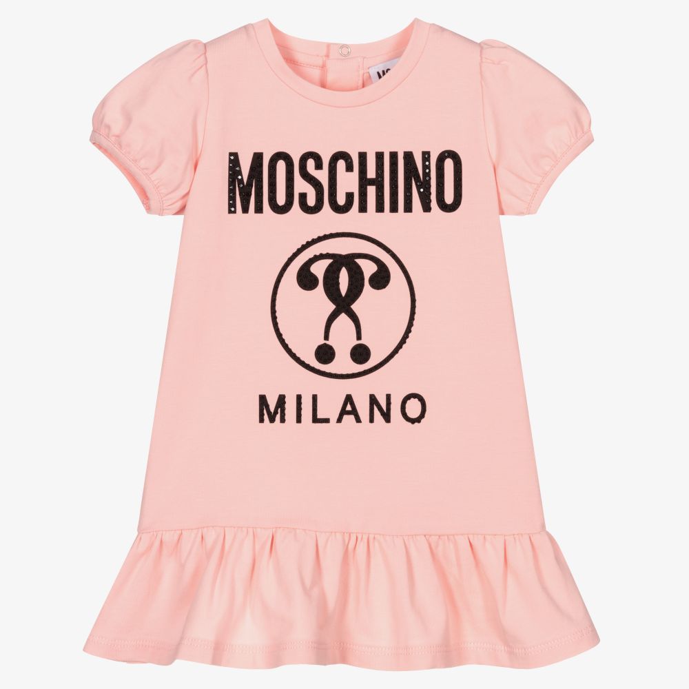 Moschino Baby - Girls Pink Cotton Logo Dress | Childrensalon