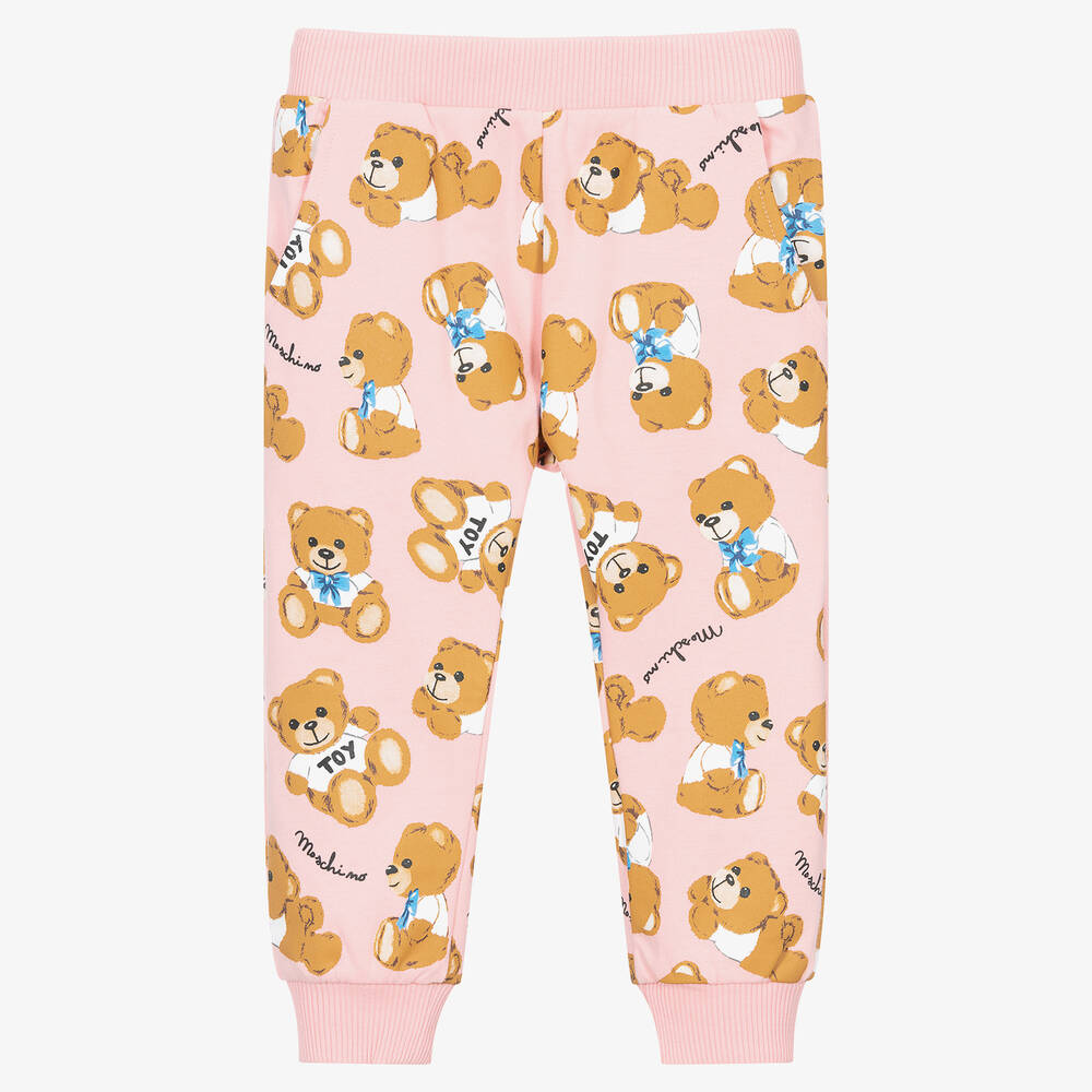 Moschino Baby - Girls Pink Cotton Logo Joggers | Childrensalon