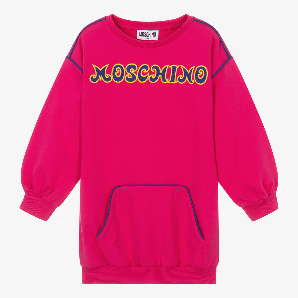 Moschino Kid-Teen - Girls Pink Cotton Logo Sweatshirt Dress | Childrensalon