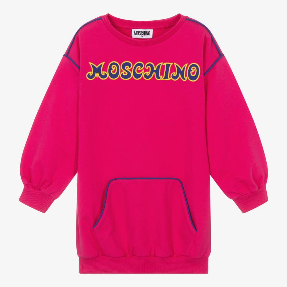 Moschino Kid Teen Girls Pink Cotton Logo Sweatshirt Dress Childrensalon Outlet