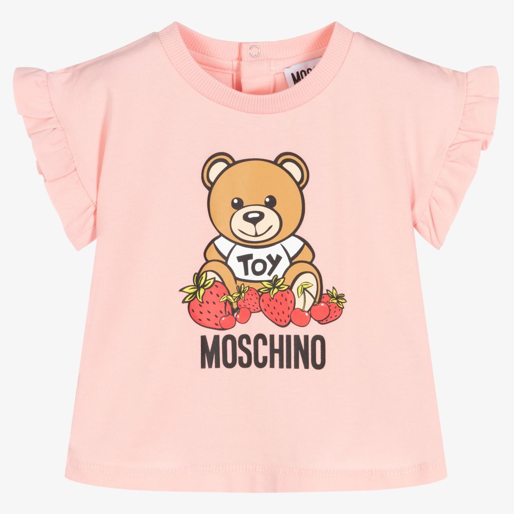 Moschino Baby Girls Pink Cotton Logo T shirt Childrensalon Outlet